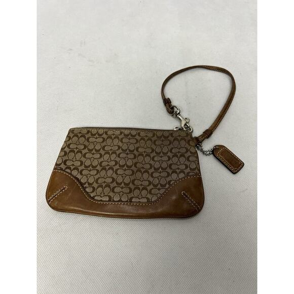 COACH Brown Signature C Monogram Fabric Wristlet Pouch Bag - Picture 2 of 6